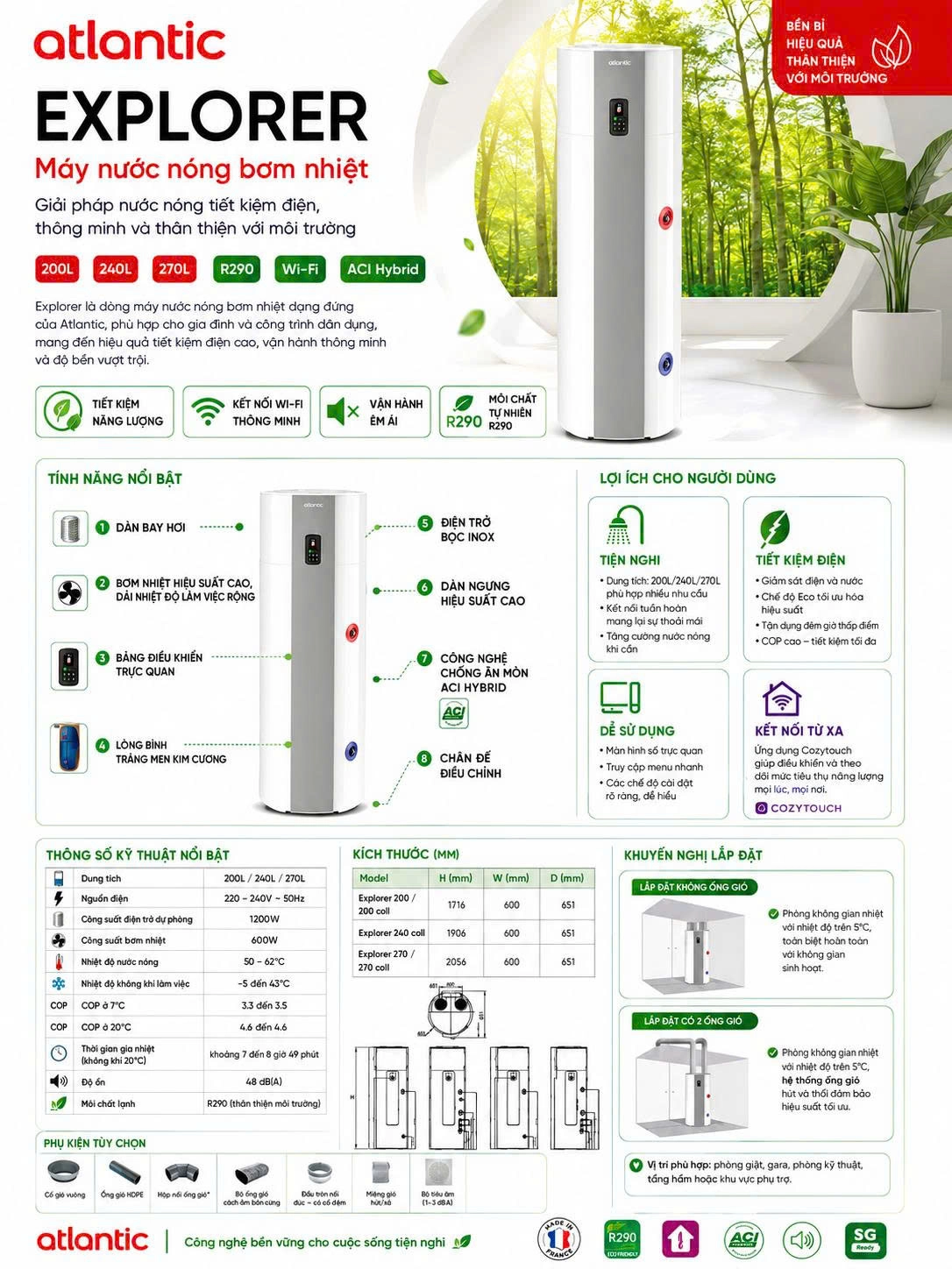 Brochure ngắn gọn thông tin về máy nước nóng Heat Pump Atlantic Explorer