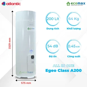 Thông số cơ bản Máy nước nóng trung tâm Heat Pump Atlantic 200 Lít Egeo Class