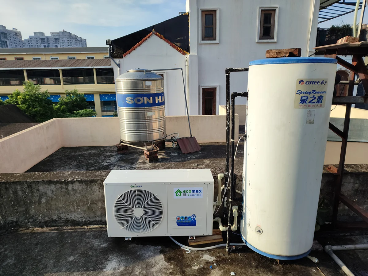 Máy nước nóng dân dụng Ecomax 200 lít 1.5HP 10 lap dat may nuoc nong dan dung ecomax