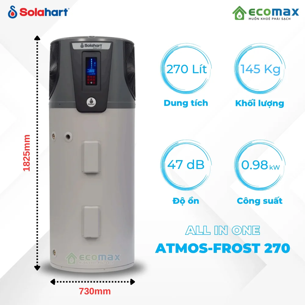 Máy nước nóng trung tâm bơm nhiệt Solahart Atmos-Frost 270 Lít "Nhập khẩu Úc" 5 Máy nước nóng trung tâm Solahart 270 Lít do Ecomax lắp đặt chính hãng