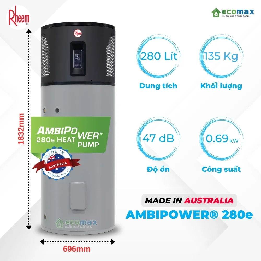 Máy nước nóng trung tâm Rheem AmbiPower 280e 5 Máy nước nóng trung tâm Rheem AmbiPower 280e Made in Australia