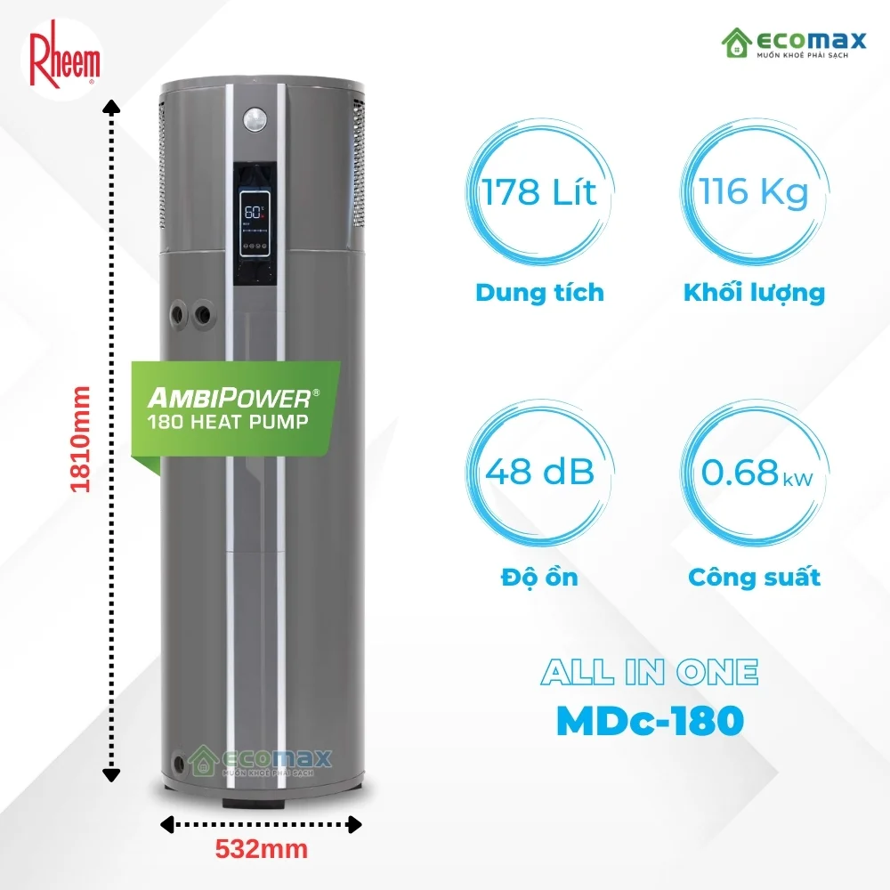 Máy nước nóng trung tâm Rheem AmbiPower MDc-180 5 Máy nước nóng trung tâm Rheem AmbiPower MDc-180