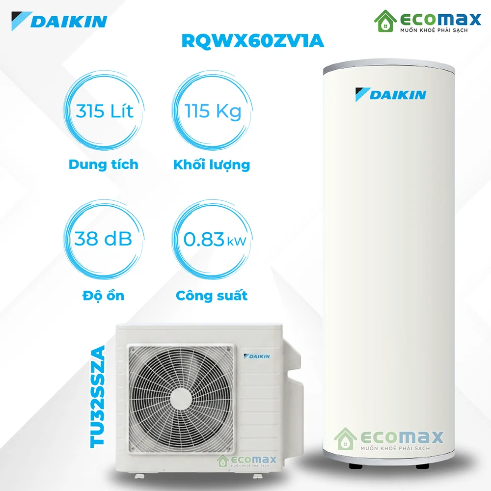 Máy bơm nhiệt Heat Pump Daikin 315 Lít RQWX60ZV1A Chính Hãng và Bảo Hành Lâu Dài 6 Máy bơm nhiệt Heat Pump Daikin 315 Lít - Ecomax phân phối lắp đặt chính hãng